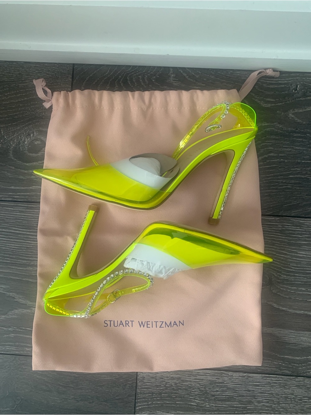 Stuart Weitzman Neon Yellow PVC Crystal Slingback Pumps